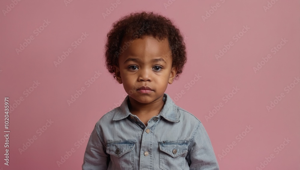 Young African toddler with fair complexion and curly hair looking at camera Young African toddler with fair complexion and curly hair looking at camera