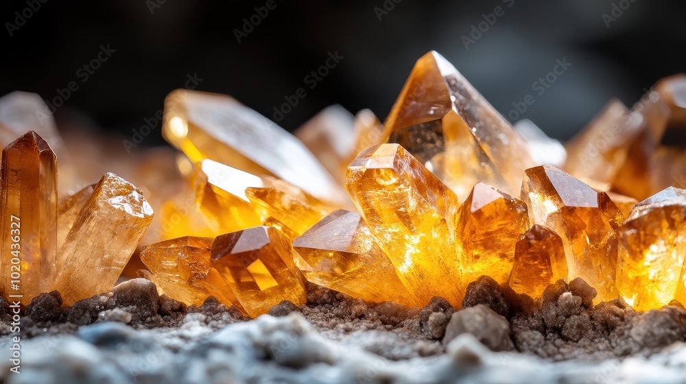 Radiant orange crystal formations, appearing like citrine, capture attention with their lively glow, symbolizing prosperity and warmth conveyed through natural art. Radiant orange crystal formations, appearing like citrine, capture attention with their lively glow, symbolizing prosperity and warmth conveyed through natural art.