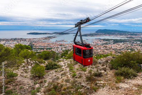 The Mont Faron cable car in Toulon, Var, Provence Alpes Côte d'Azur, France