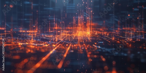 AI-Driven Smart City with Glowing Digital Grid and Data Streams