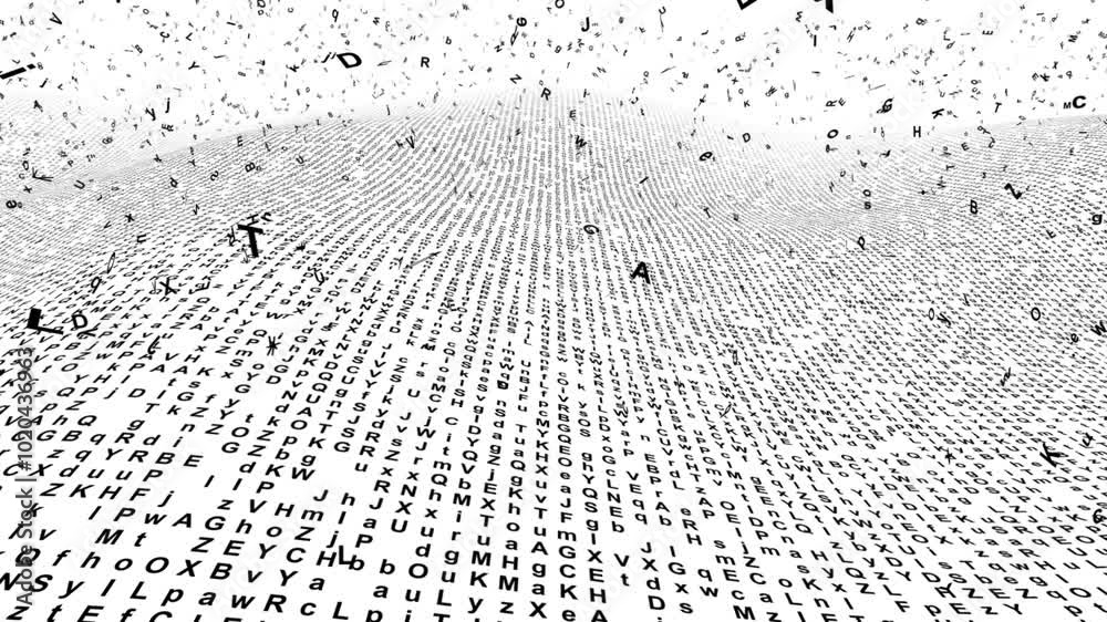 Alphabet letters falling down moving randomly and mixing on white screen background