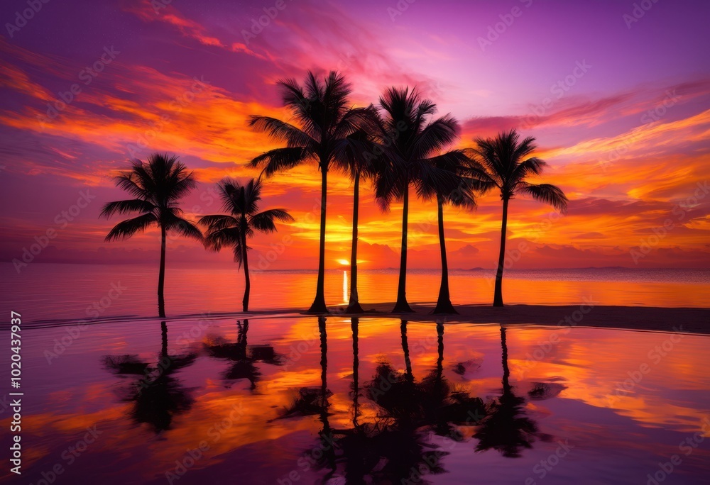 vibrant sunset tranquil water stunning reflections colorful beach silhouette capturing serenity beauty, ocean, horizon, colors, sky, landscape, clouds, waves vibrant sunset tranquil water stunning reflections colorful beach silhouette capturing serenity beauty, ocean, horizon, colors, sky, landscape, clouds, waves