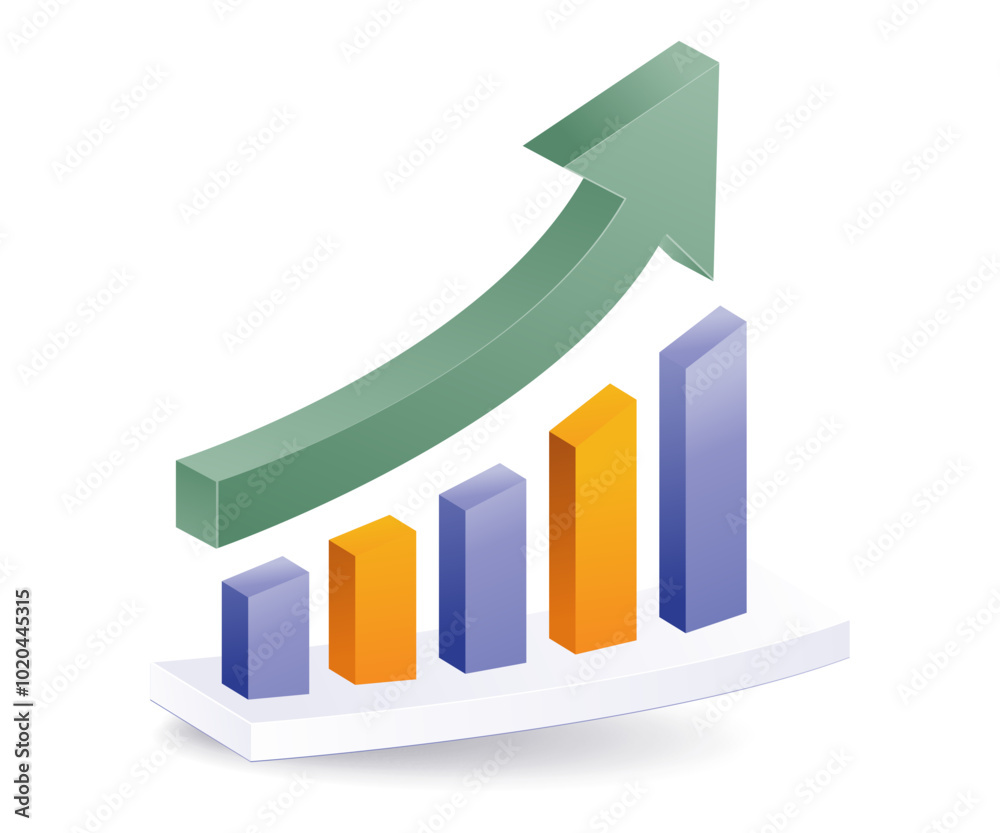 Arrow with bar graph business analyst isometric illustration Arrow with bar graph business analyst isometric illustration