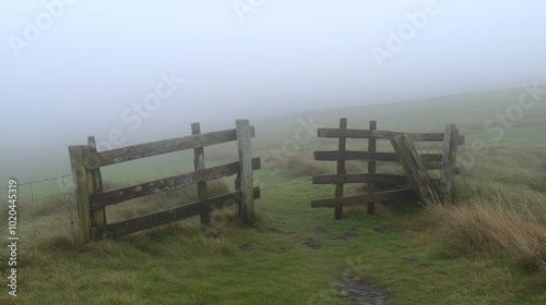 A Wooden Gate in a Misty Field