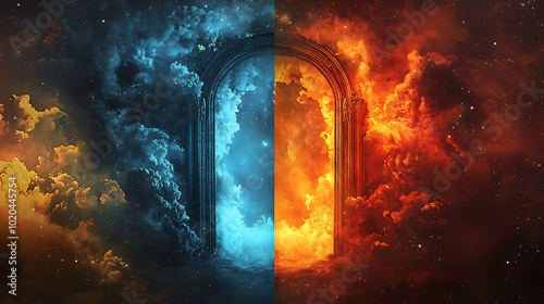 Heaven and Hell Gates Choice with Fiery and Celestial Contrast photo