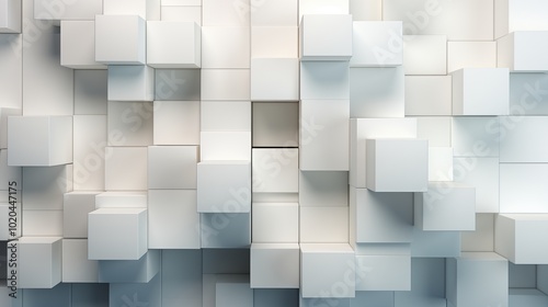 Fototapeta White color technology concept geometric square background. square 3d Modern Abstract white background design. Minimal geometric white light background abstract design.