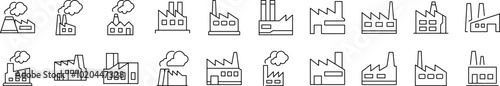 Factory and Manufacture Outline Image Collection. Editable Stroke. Perfect for Infographics, Articles, Books, Flyers, Banners