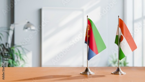 FLAGS OF ERITREA AND NIGER ON TABLE