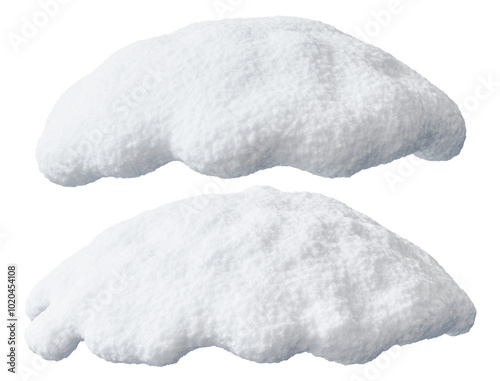 Realistic snow heaps, caps set on transparent background. Cut out snowy elements. Ideal for winter-themed designs, holiday graphics or seasonal decorations. Snow cover. Christmas, New year. 3D. photo