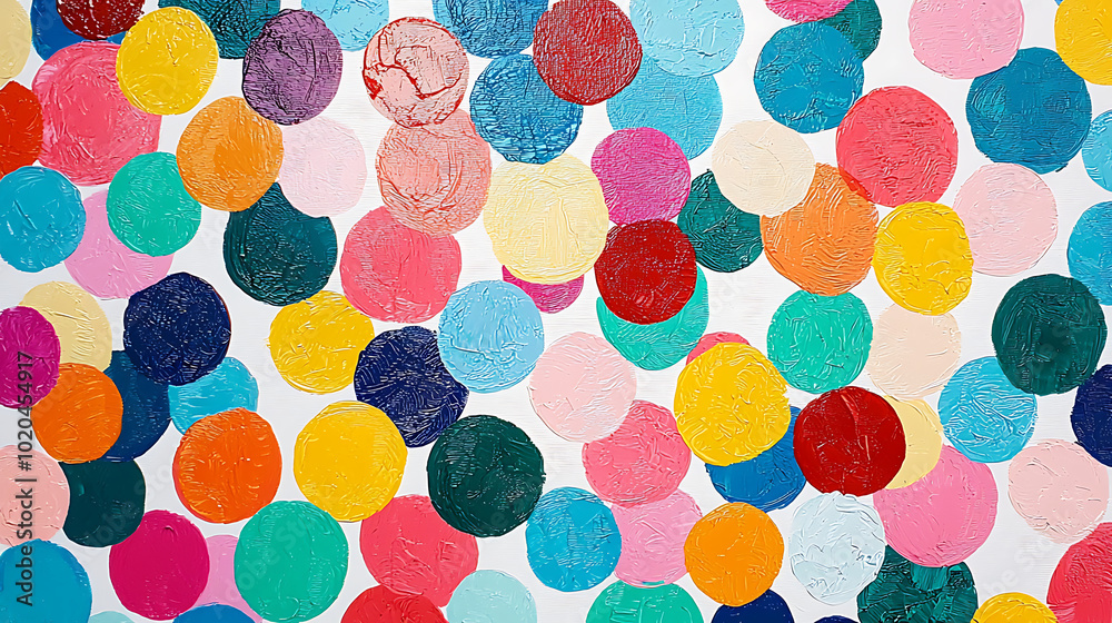 A vibrant polka dot pattern with a variety of bright colors, featuring bold circular shapes in shades of red, blue, orange, and yellow. A vibrant polka dot pattern with a variety of bright colors, featuring bold circular shapes in shades of red, blue, orange, and yellow.