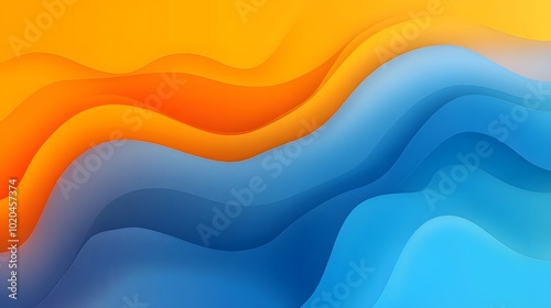 Blue and yellow gradient background, curved lines, light and shadow effects, abstract art style