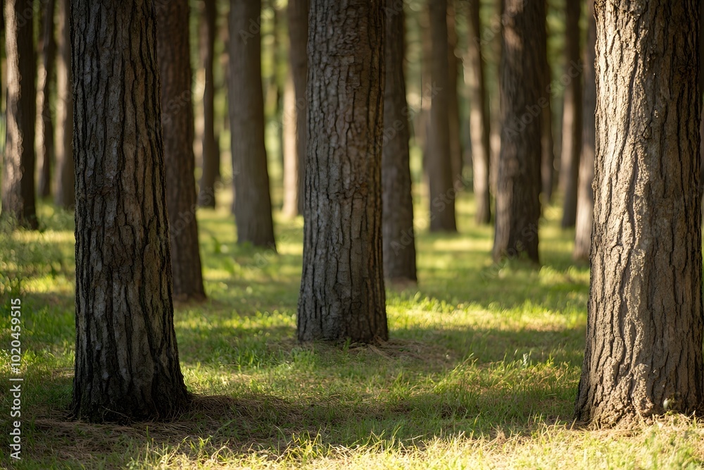 Tree trunks in the forest. Generative AI.