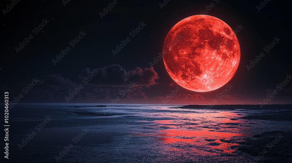 Big Red Moon on Black Background: A large red moon against a black background. Big Red Moon on Black Background: A large red moon against a black background.