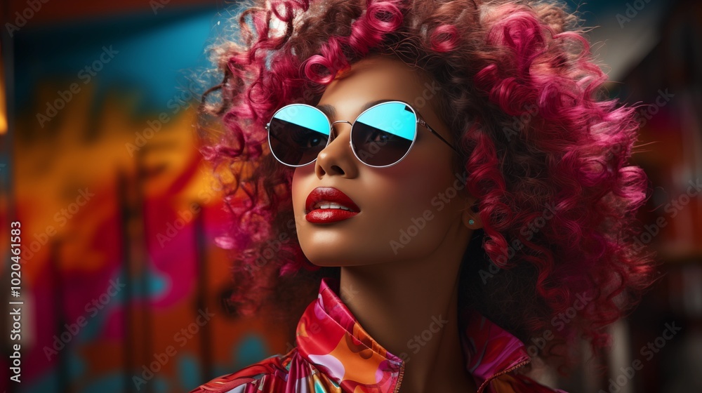 young black woman wearing sunglass modern picture vivid magenta colors young black woman wearing sunglass modern picture vivid magenta colors