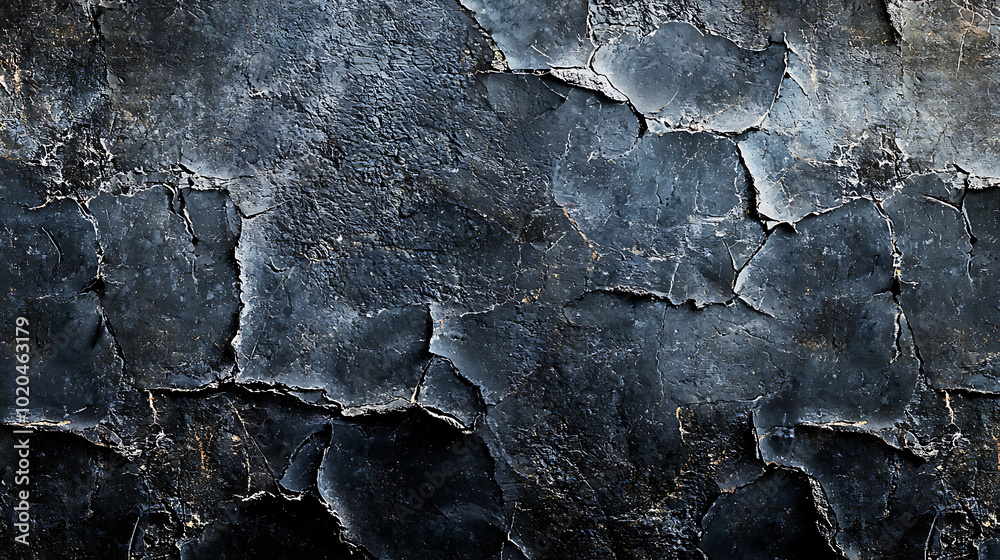 A dark and moody texture of a cracked and aged wall with anthracite and grey tones