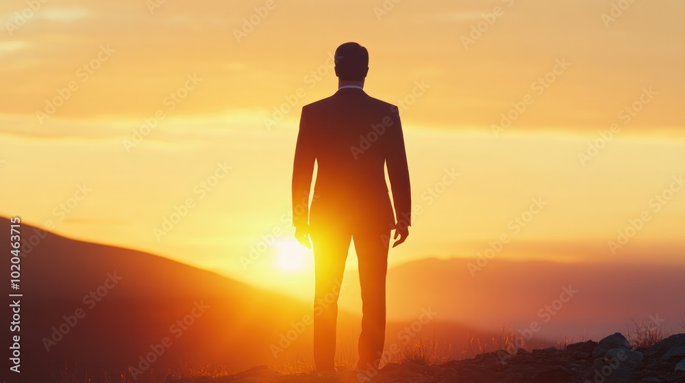silhouette of a businessman standing on a hilltop, silhouette of a businessman standing on a hilltop,