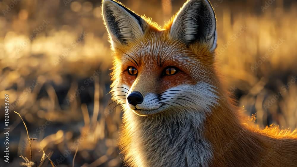 A realistic portrait of a fox in a golden, grassy environment. A realistic portrait of a fox in a golden, grassy environment.