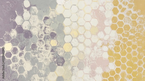The honeycomb pattern, a combination of watercolors, painted with digital and lively abstract art in pale yellow, shows a unique, aesthetic shape without leaving a unique impression