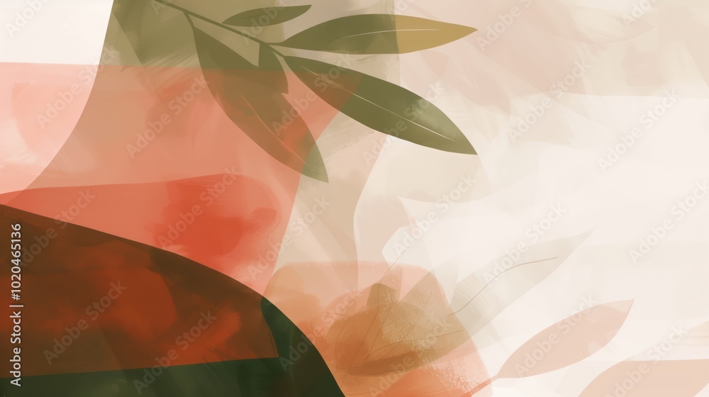 Artistic image with an abstract blend of leaves and natural shapes, using soft earthy tones blending beautifully in harmony.