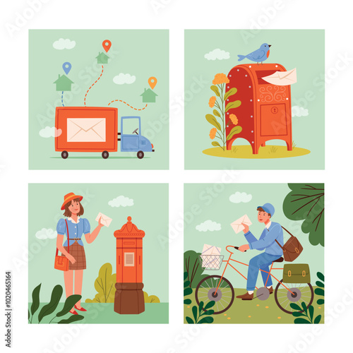 Illustration of Postal Activities and Mail Delivery