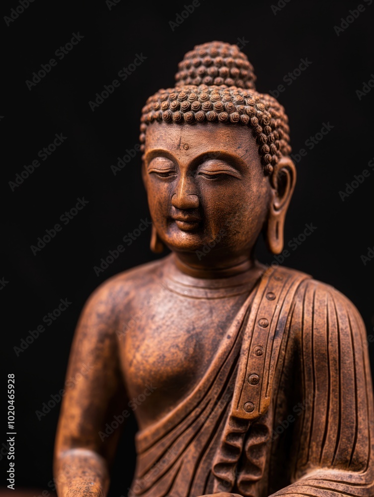 custom made wallpaper toronto digitalBronze Buddha statue capturing a tranquil and serene expression, symbolizing peace and mindfulness in artistry.