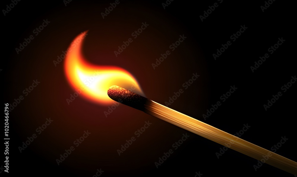 A lit matchstick with a vibrant flame against a dark background, Generative AI A lit matchstick with a vibrant flame against a dark background, Generative AI