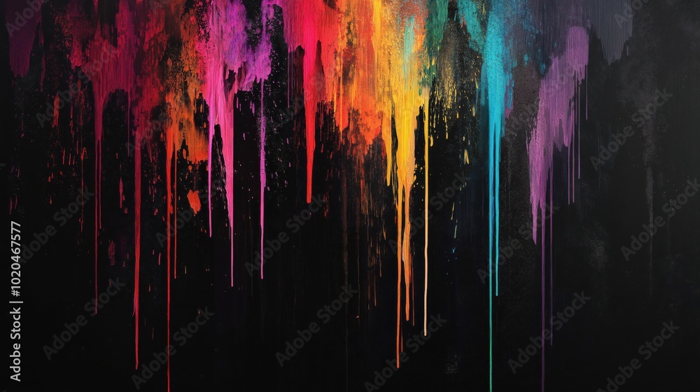 Obraz premium A stunning display of vibrant colors dripping down a dark background, creating abstract art with emotion.