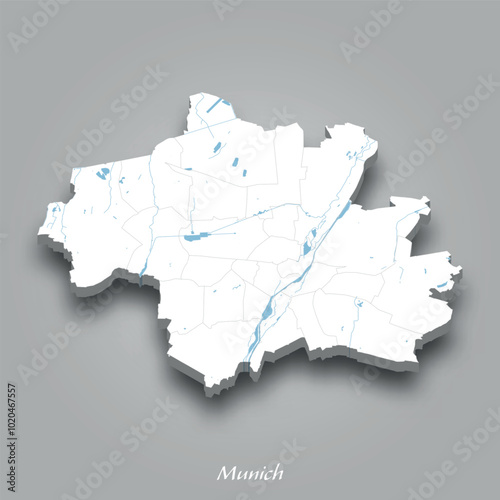 3D Map of Munich with Waterways Highlighted