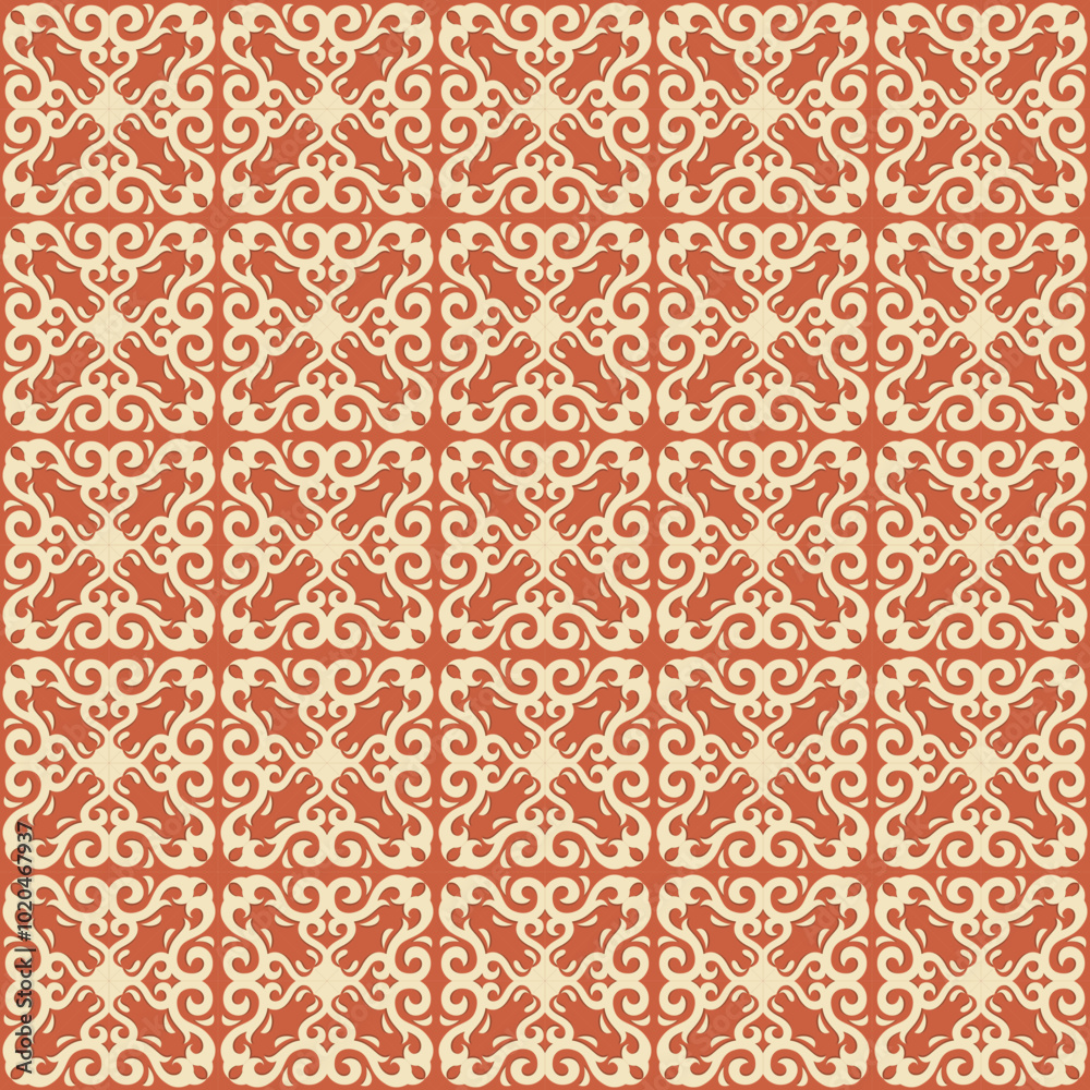 Seamless patchwork tile with Victorian motives. Ceramic tile in talavera style brown color Seamless patchwork tile with Victorian motives. Ceramic tile in talavera style brown color