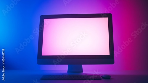 Computer gaming desktop with RGB lights, modern white screen mockups, gaming keyboard. 3D rendering illustration.