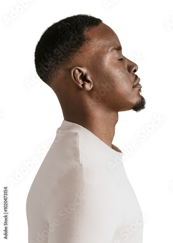 Man png, wearing white long sleeve, profile view