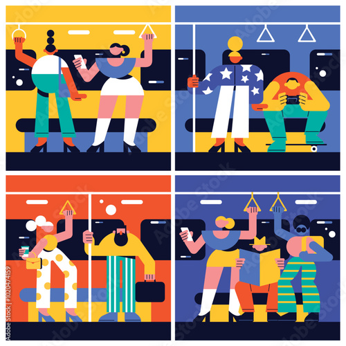 Colorful Subway Scene with Diverse Characters