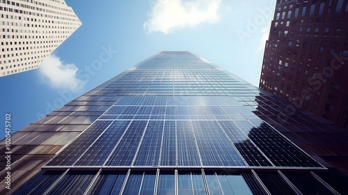 Solar panel in building windows, sustainable, modern and innovative, clean energy concept