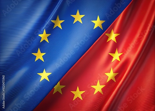 European Union Flag Overlay on China Flag Background for Diplomatic Relations Visuals