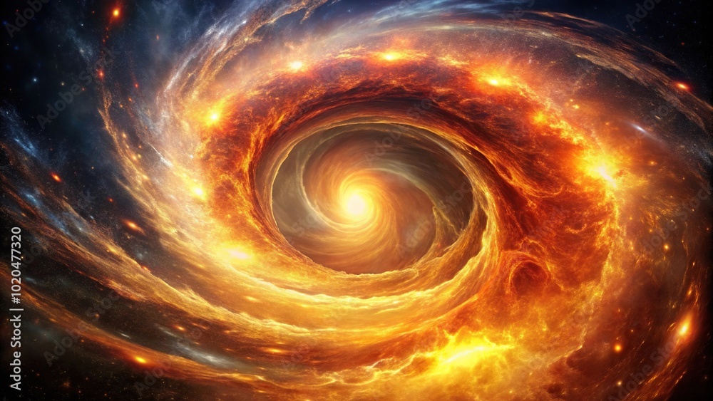 Fiery celestial vortex cosmic energy swirling in space macro Fiery celestial vortex cosmic energy swirling in space macro