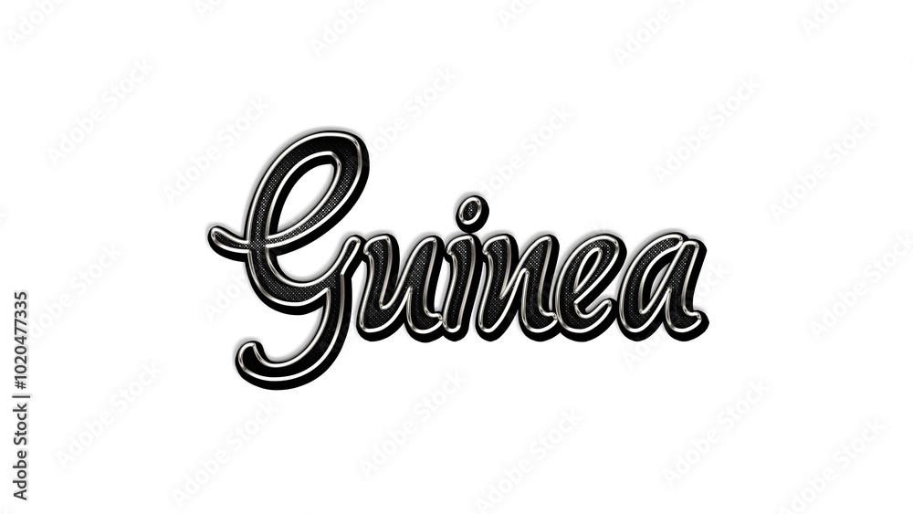 black metal 3d design of Country name Guinea on white background. black metal 3d design of Country name Guinea on white background.