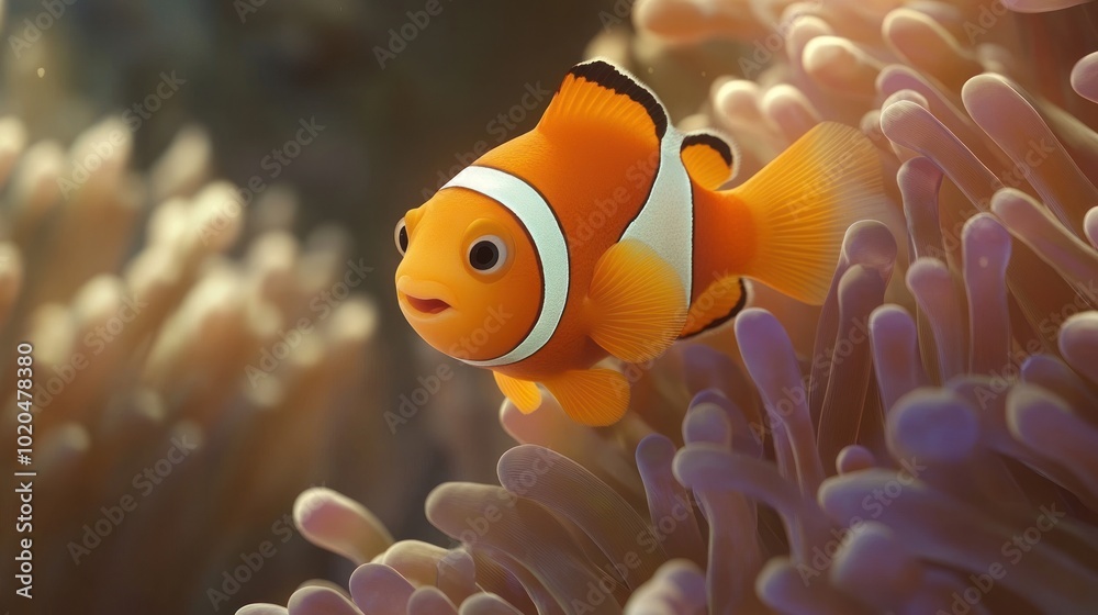 A small orange fish is looking at the camera. It is in a coral reef A small orange fish is looking at the camera. It is in a coral reef