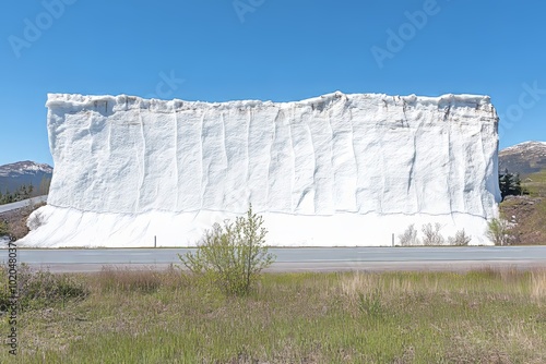 May snow wall along Vikafjellet mountain pass road photo