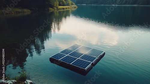 floating solar panels on the lake: serene renewable energy and eco-friendly solution photo