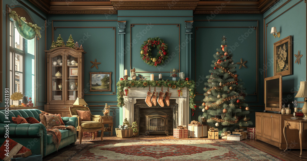 Classic Christmas Decorated Living Room Interior Classic Christmas Decorated Living Room Interior