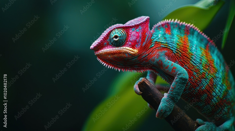 Fototapeta premium A Vibrant Chameleon Perched on a Branch