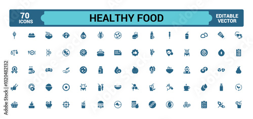 Healthy food solid icons set. Halal food icon collection. Filled symbol collection. Glyph icon pack for web and ui. Editable and pixel perfect, Vector illustration.