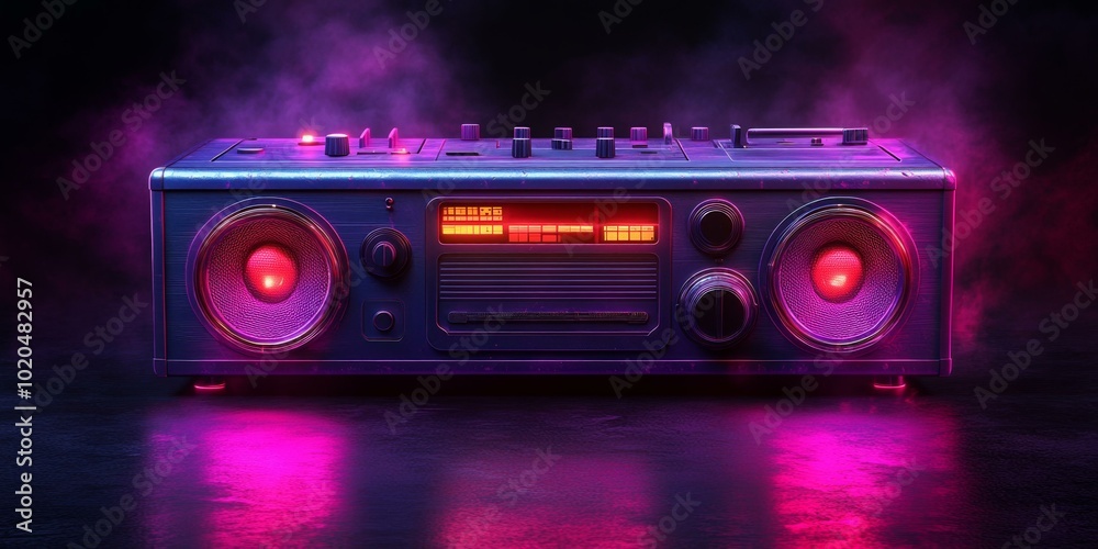 Fototapeta premium Retro Boombox Illuminated in Purple Light
