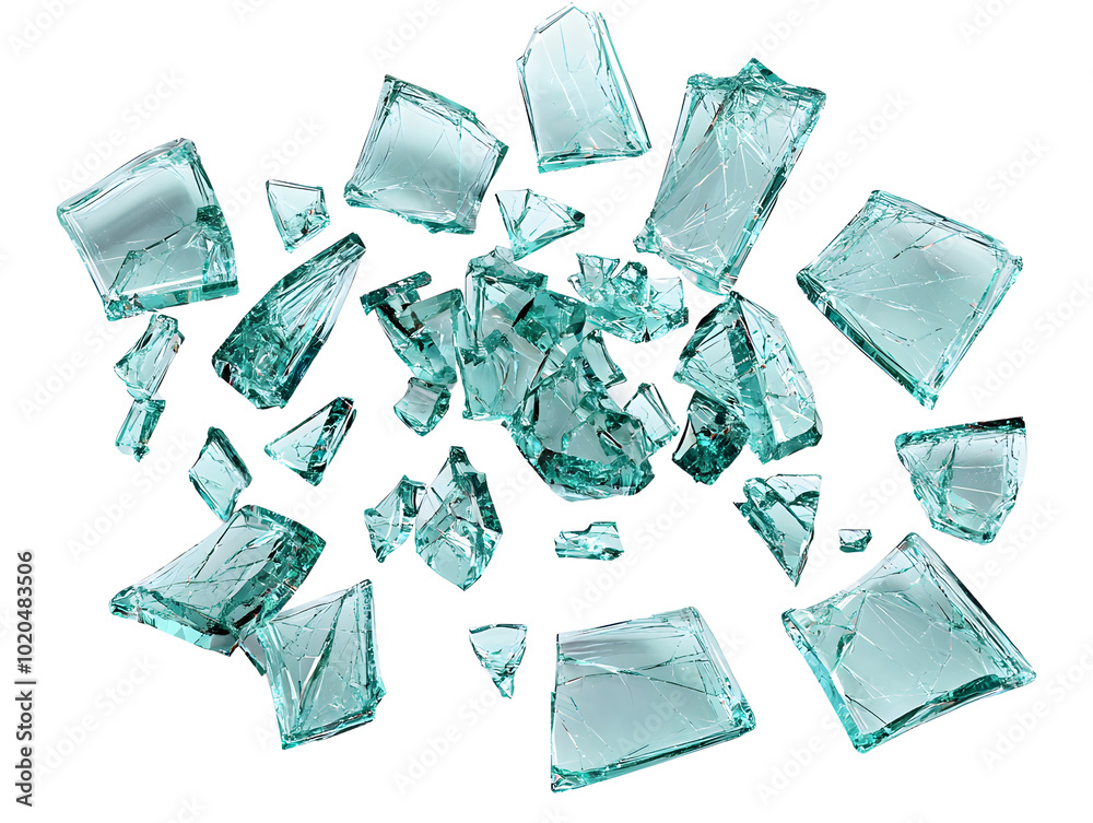 Obraz premium Shattered glass pieces blue green isolated transparent background