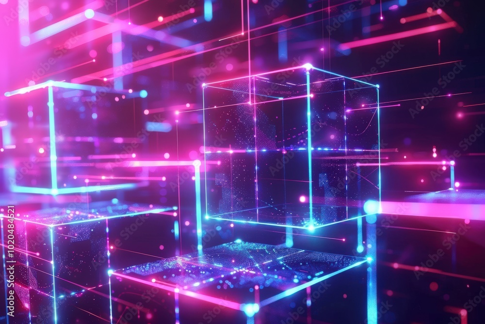 A computer chip is lit up in a cityscape, generative ai image A computer chip is lit up in a cityscape, generative ai image