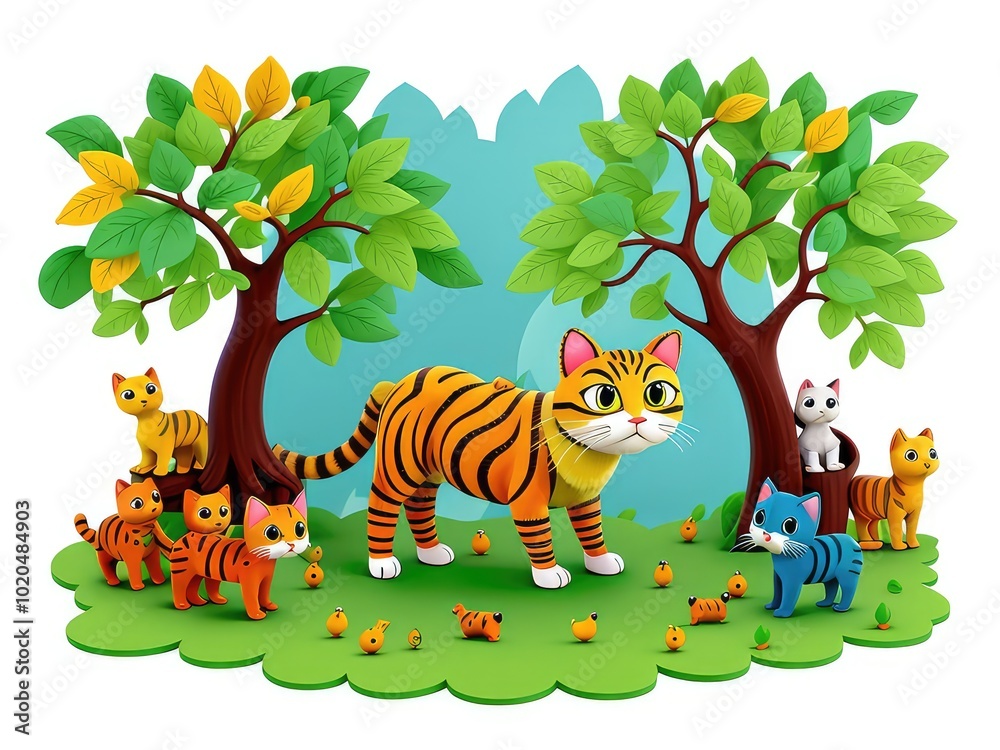 Naklejka premium chinese zodiac year of the horse,3d animals cartoon in the forest,birds on tree,set of animals