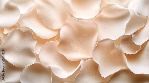 soft beige abstract flower petals arranged in a delicate and artistic composition, creating a serene and calming aesthetic that enhances modern minimalistic interiors and nature-inspired designs