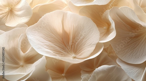 soft beige abstract flower petals arranged in a delicate and artistic composition, creating a serene and calming aesthetic that enhances modern minimalistic interiors and nature-inspired designs