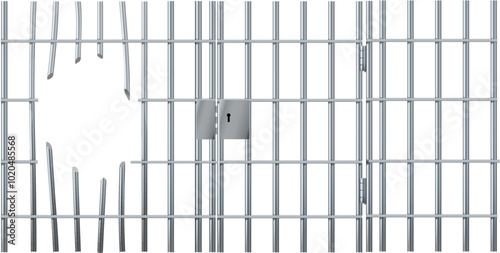 Realistic prison metal bars. Prison fence jail. Iron jail cage. Template design for criminal or sentence. Vector illustration