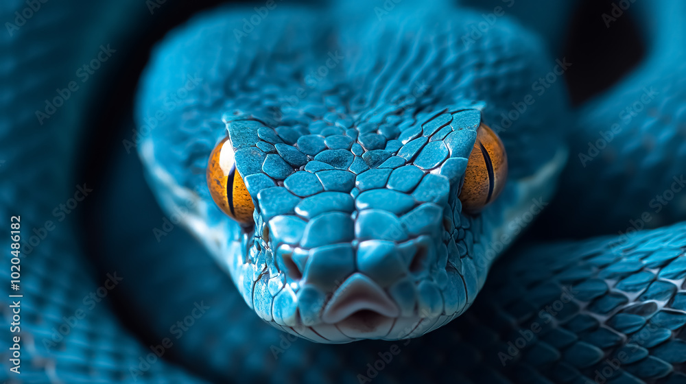 Fototapeta premium Blue viper snake close-up face.